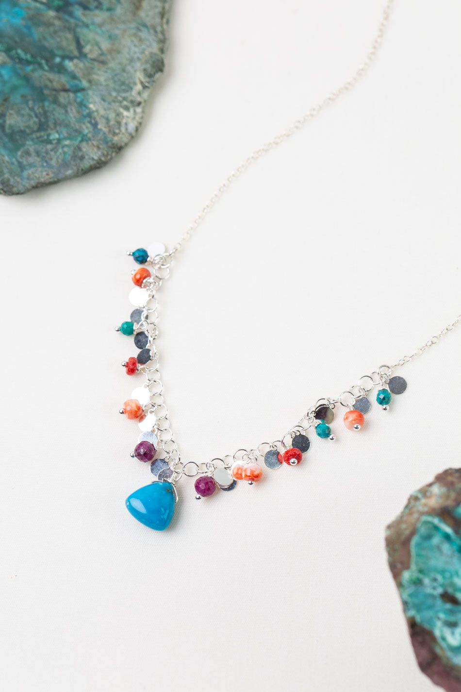 One Of A Kind 15.5-17.5" Turquoise, Spiny Oyster Cluster Necklace