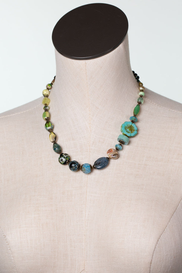 One Of A Kind 18-20" Assorted Gemstones, Czech Glass and Shell Statement Necklace