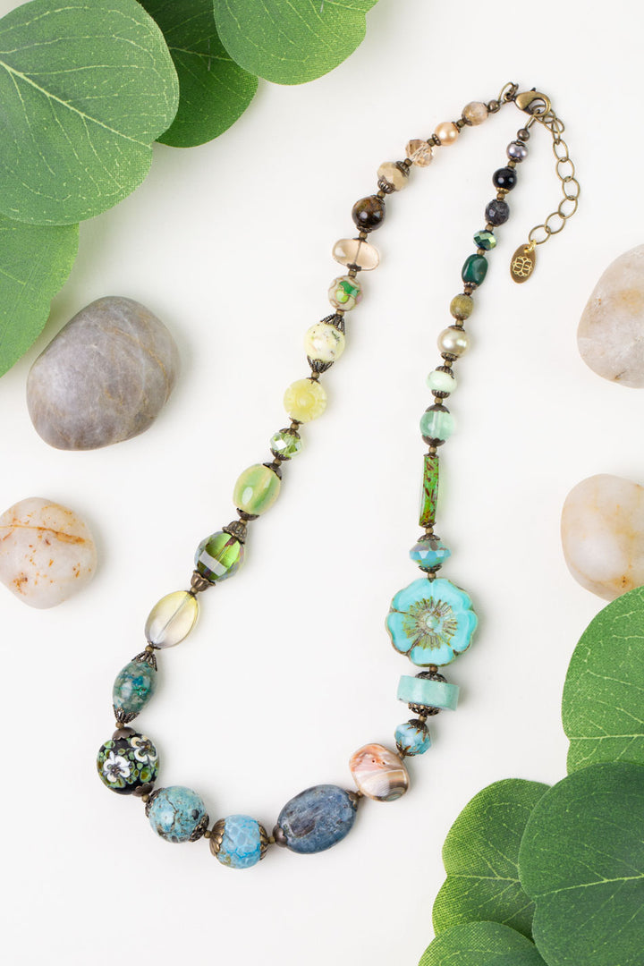 One Of A Kind 18-20" Assorted Gemstones, Czech Glass and Shell Statement Necklace