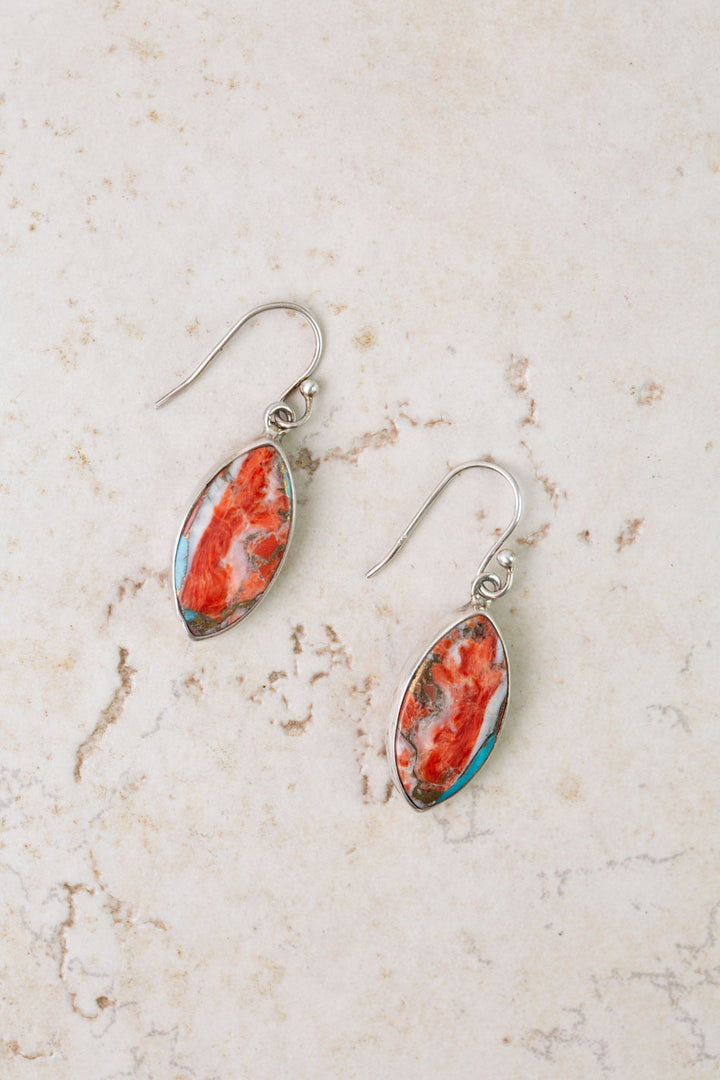 One Of A Kind Spiny Oyster and Turquoise Dangle Earrings