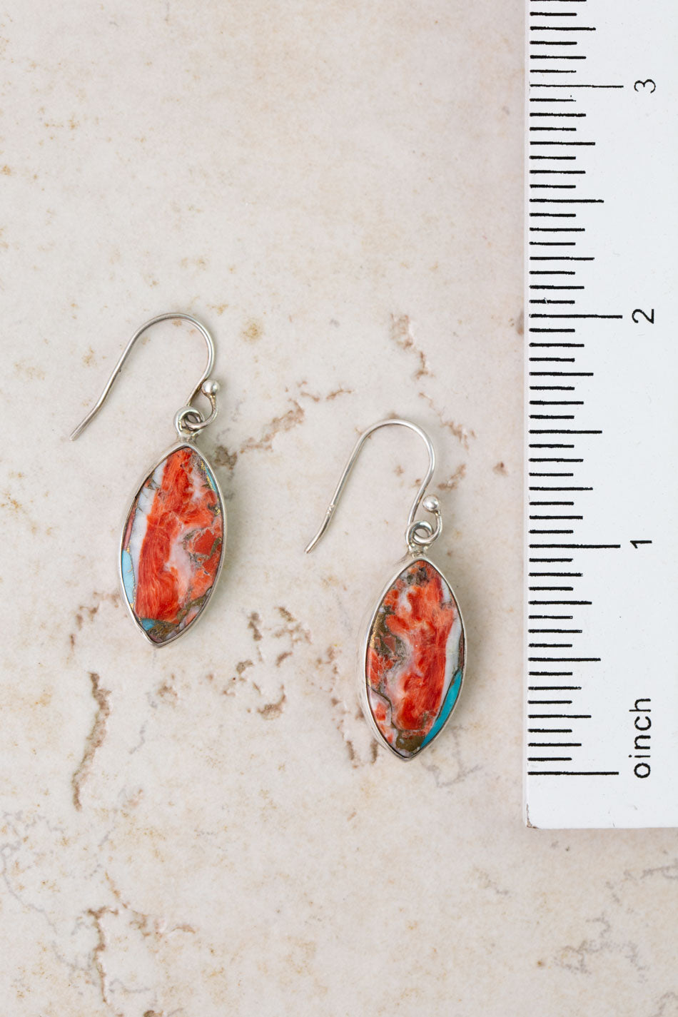 One Of A Kind Spiny Oyster and Turquoise Dangle Earrings