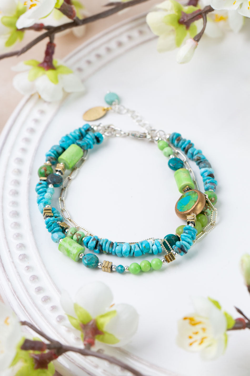 One Of A Kind 7.5-8.5" Turquoise Collage Multistrand Bracelet