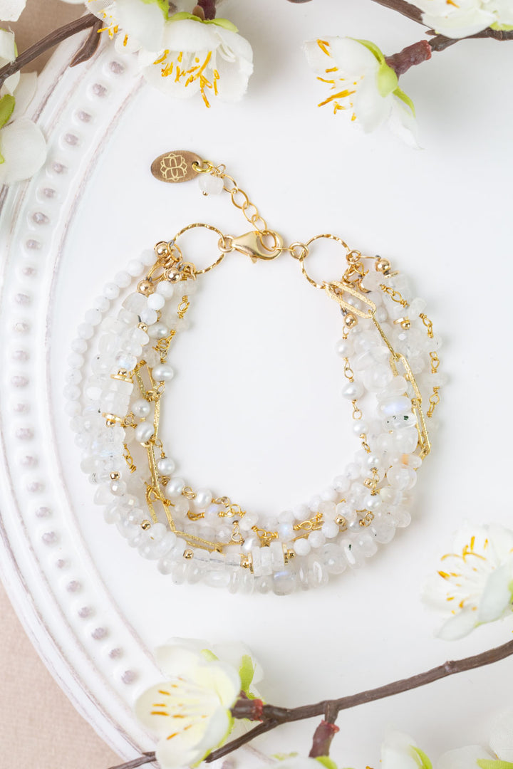 One Of A Kind 7.5-8.5" Rainbow Moonstone Multistrand Bracelet