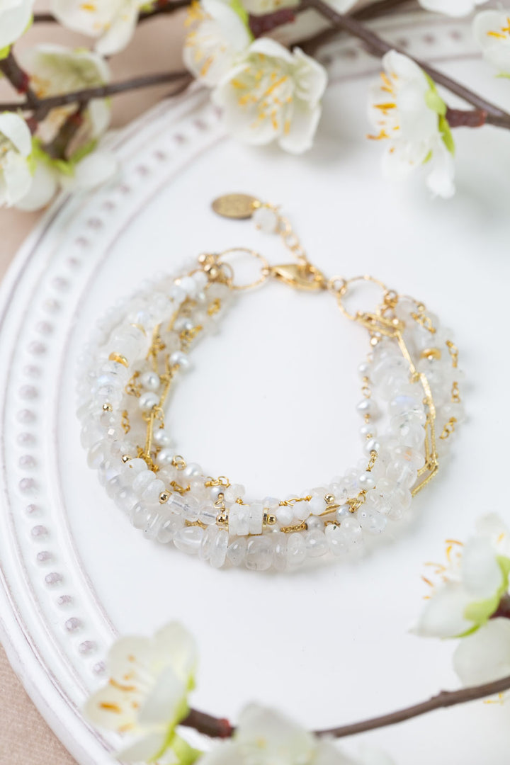 One Of A Kind 7.5-8.5" Rainbow Moonstone Multistrand Bracelet