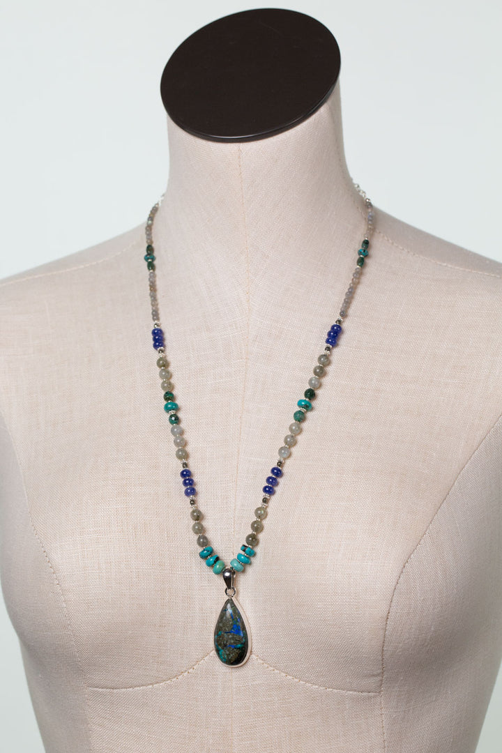 One Of A Kind 24.5-26.5" Chrysocolla, Jade, Tanzanite with Malachite Statement Necklace