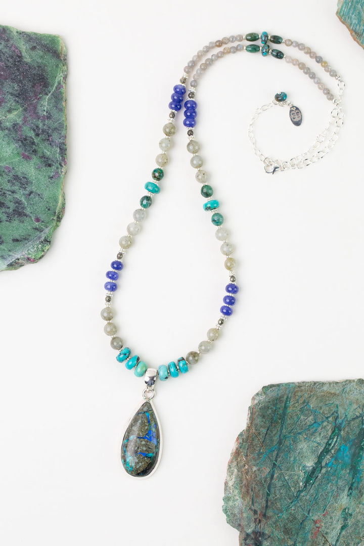 One Of A Kind 24.5-26.5" Chrysocolla, Jade, Tanzanite with Malachite Statement Necklace