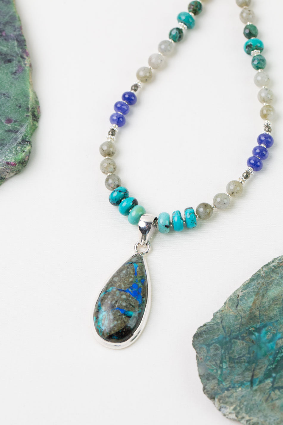 One Of A Kind 24.5-26.5" Chrysocolla, Jade, Tanzanite with Malachite Statement Necklace