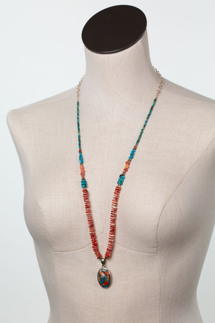 One Of A Kind 30-32" Turquoise with Spiny Oyster Statement Necklace