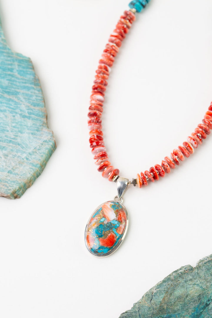 One Of A Kind 30-32" Turquoise with Spiny Oyster Statement Necklace