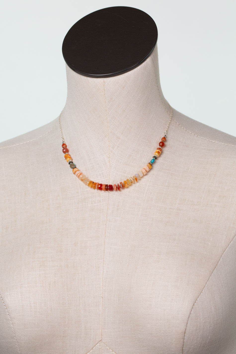 One Of A Kind 15.25-17.25" Fire Opal, Spiny Oyster, Turquoise Simple Necklace