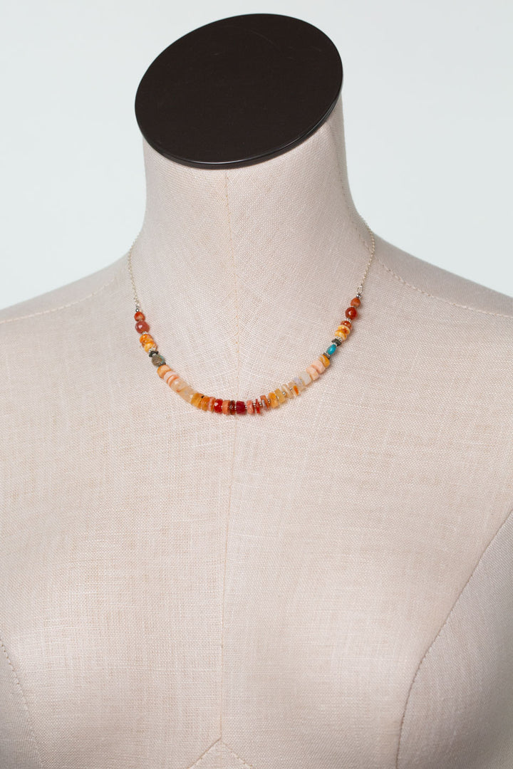 One Of A Kind 15.25-17.25" Fire Opal, Spiny Oyster, Turquoise Simple Necklace