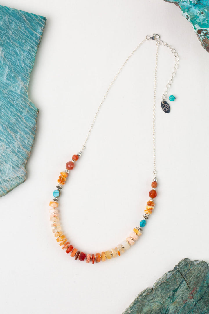 One Of A Kind 15.25-17.25" Fire Opal, Spiny Oyster, Turquoise Simple Necklace
