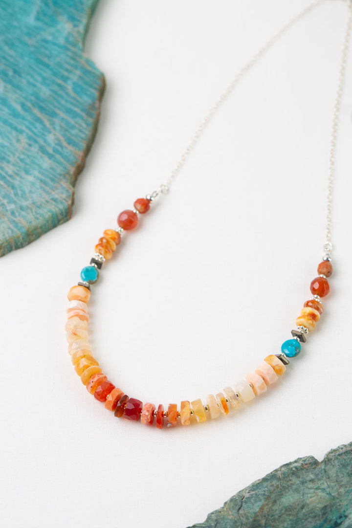 One Of A Kind 15.25-17.25" Fire Opal, Spiny Oyster, Turquoise Simple Necklace