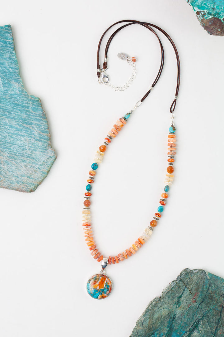 One Of A Kind 25.5-27.5" Fire Opal, Turquoise with Spiny Oyster Statement Necklace