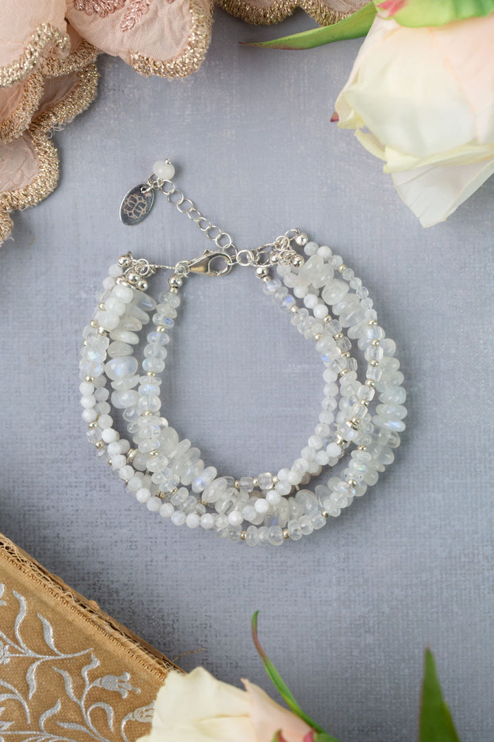 One Of A Kind 7.5-8.5" Rainbow Moonstone Multistrand Bracelet