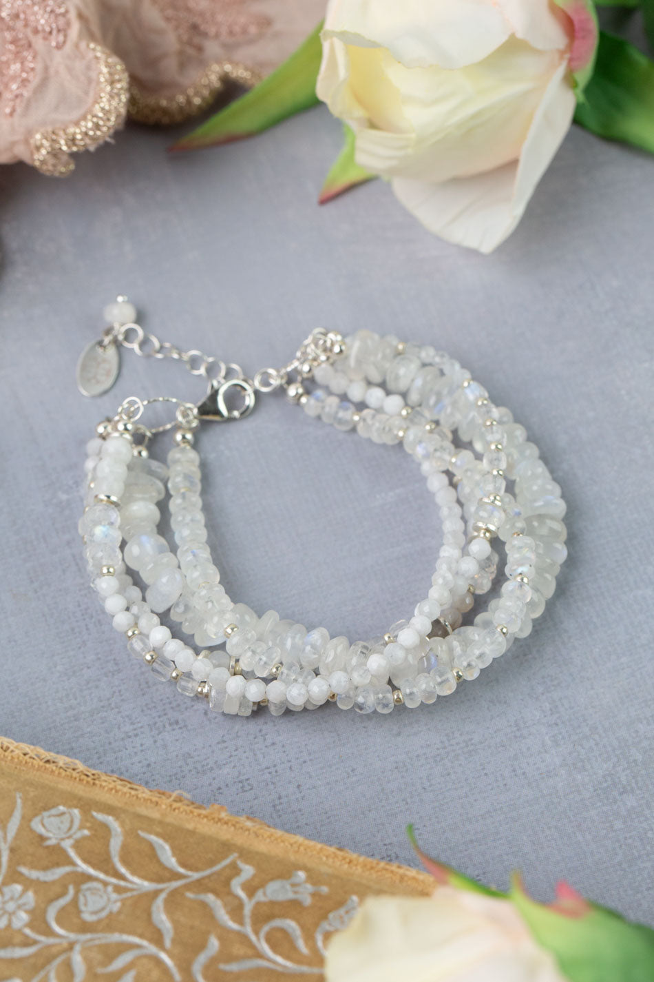 One Of A Kind 7.5-8.5" Rainbow Moonstone Multistrand Bracelet
