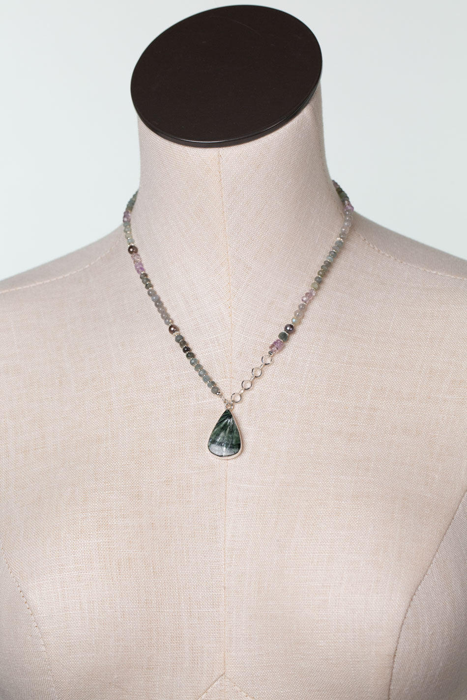 One Of A Kind 17-19" Amethyst, Aquamarine, Labradorite with Seraphinite Statement Necklace