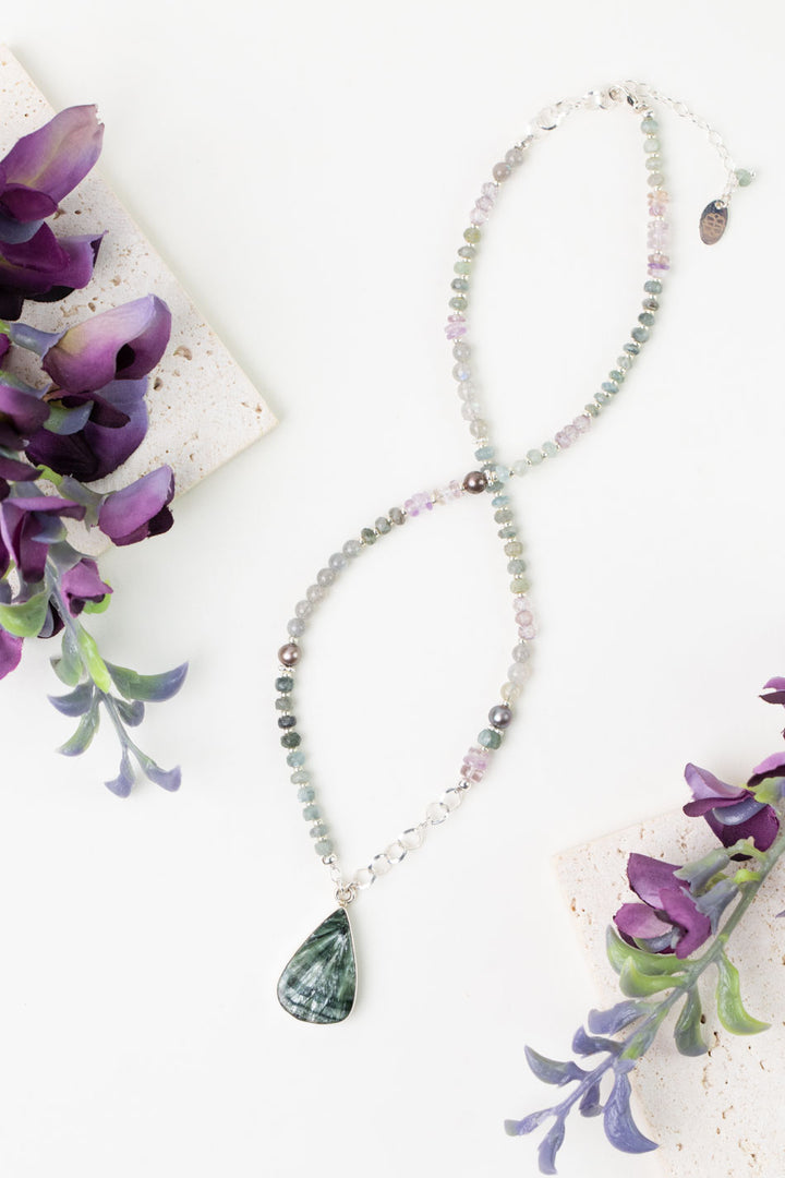 One Of A Kind 17-19" Amethyst, Aquamarine, Labradorite with Seraphinite Statement Necklace