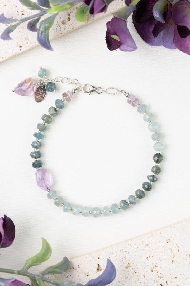 One Of A Kind 7.5-8.5" Green Moss Aquamarine, Amethyst Simple Bracelet
