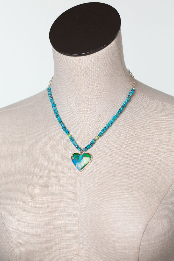 One Of A Kind 16.5-18.5" Turquoise with Peacock Dahlia Statement Necklace