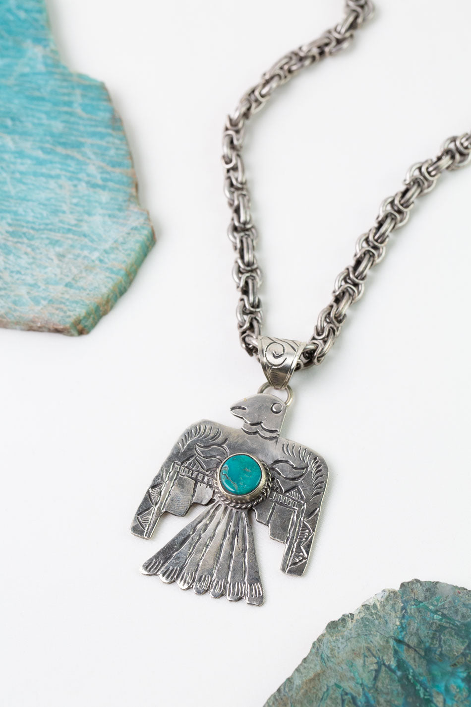 One Of A Kind 18-20"  Turquoise Pendant Statement Necklace