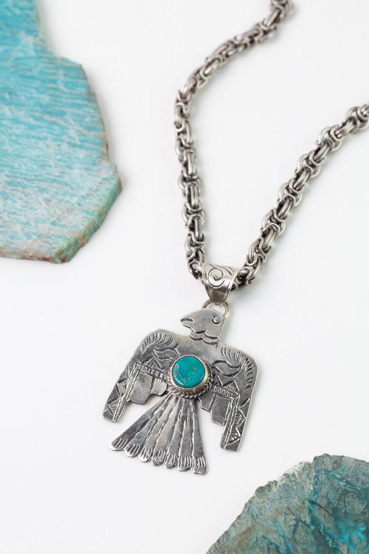 One Of A Kind 18-20"  Turquoise Pendant Statement Necklace