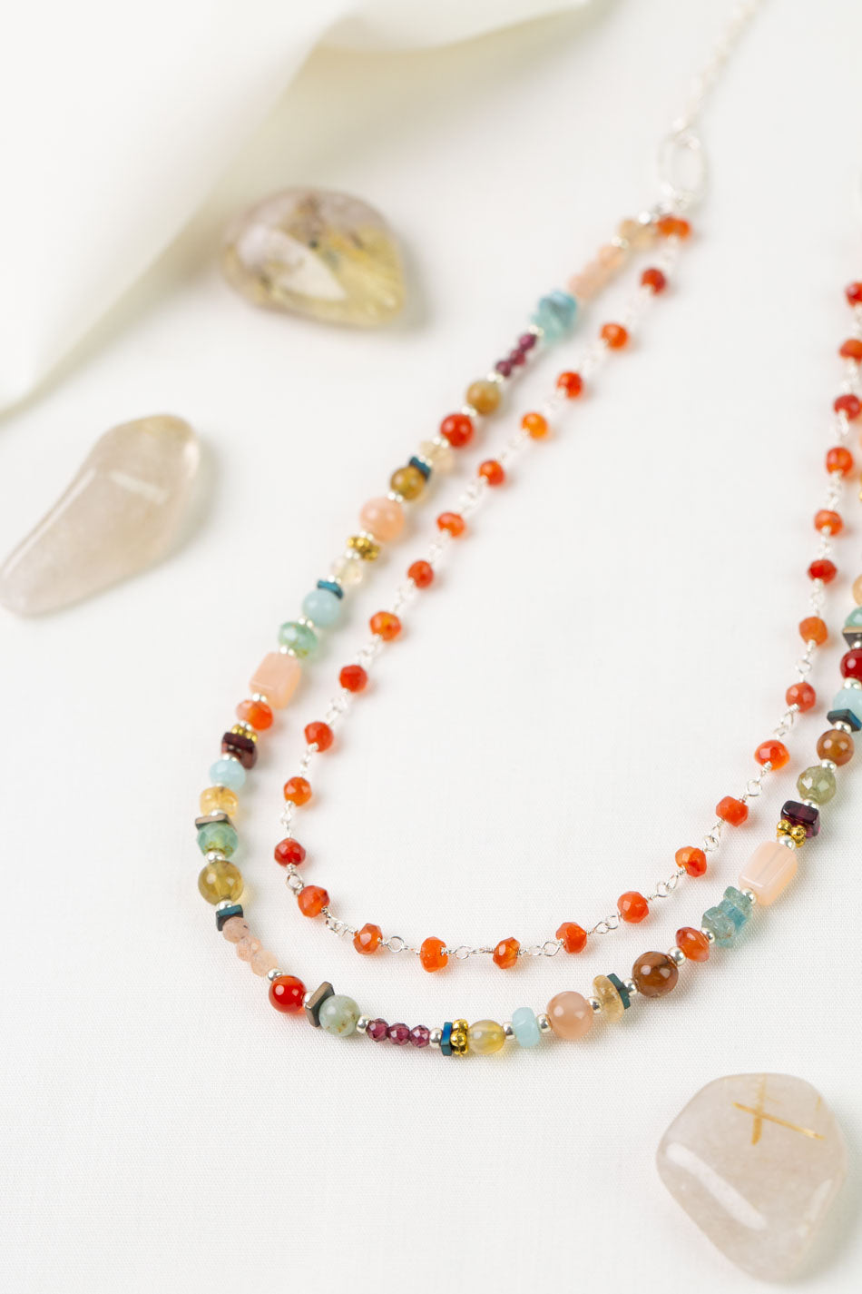 One Of A Kind 22-24" Carnelian, Garnet, Apatite Multistrand Necklace