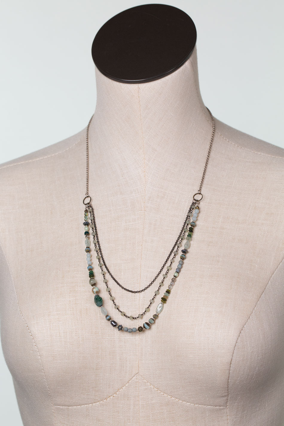 One Of A Kind 21.5-23.5" Roman Glass, Fluorite, Czech Glass Multistrand Necklace
