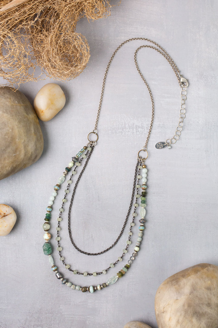 One Of A Kind 21.5-23.5" Roman Glass, Fluorite, Czech Glass Multistrand Necklace