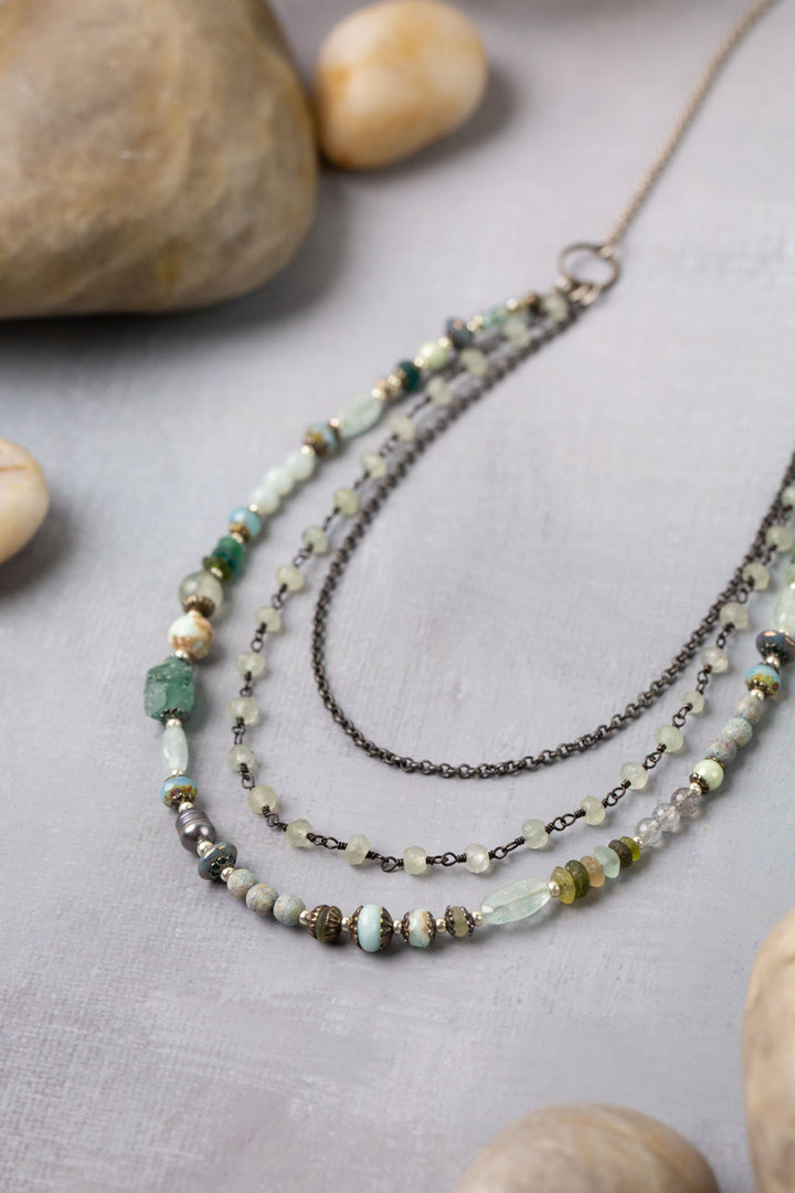 One Of A Kind 21.5-23.5" Roman Glass, Fluorite, Czech Glass Multistrand Necklace