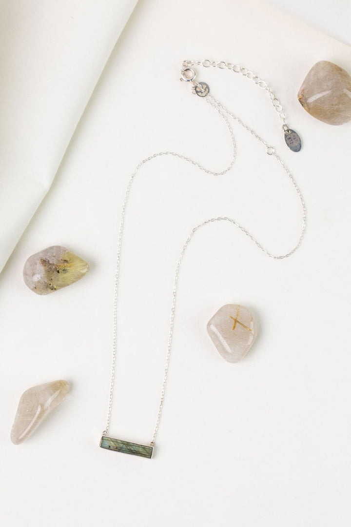 One Of A Kind 16-20" Labradorite Bar Simple Necklace