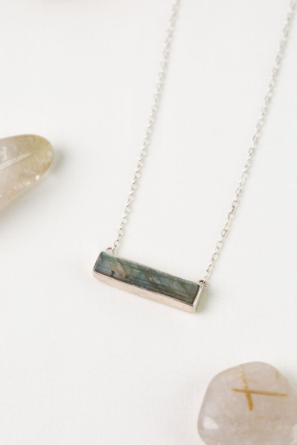 One Of A Kind 16-20" Labradorite Bar Simple Necklace