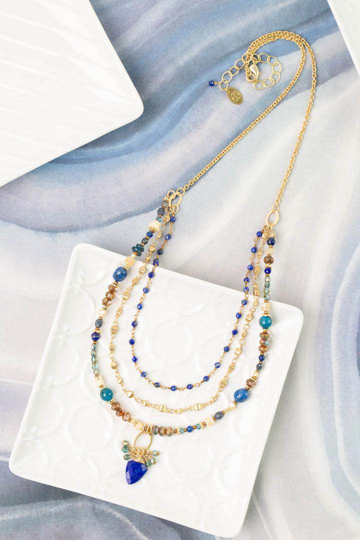 Starry Night 21-23" Apatite, Crystal with Lapis Simple Necklace