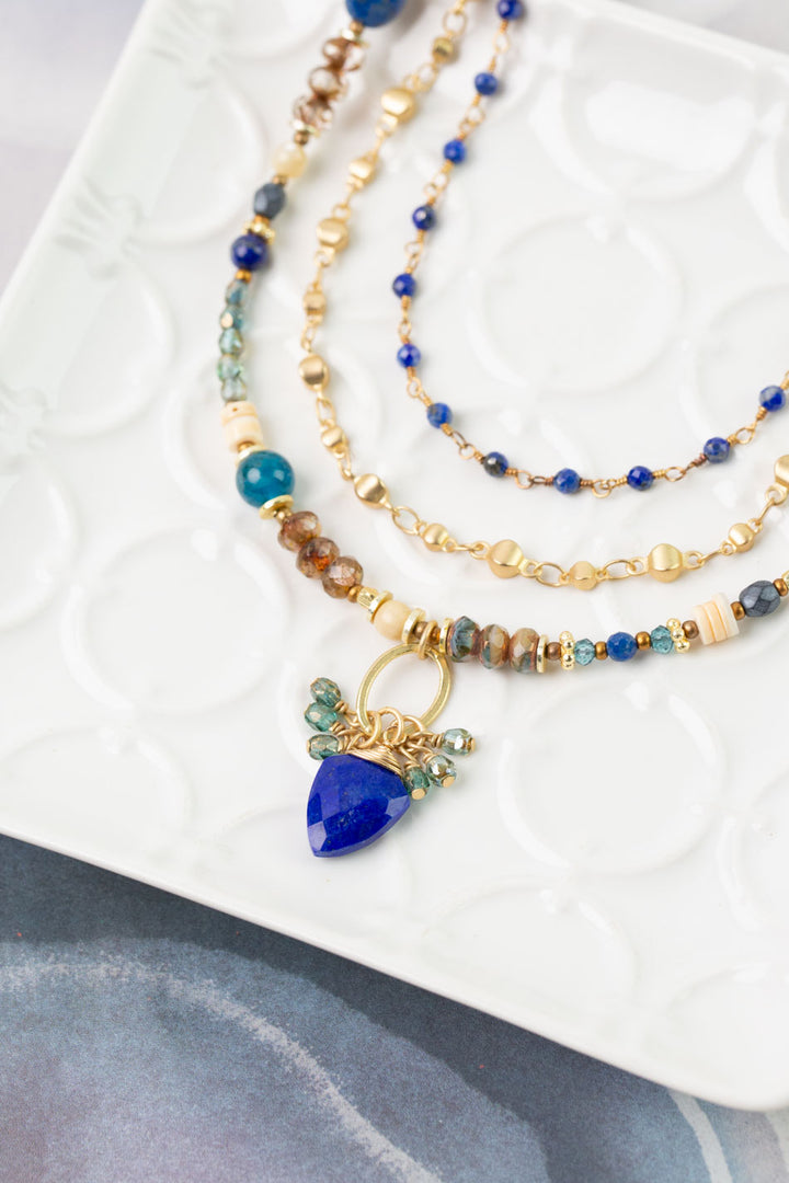 Starry Night 21-23" Apatite, Crystal with Lapis Simple Necklace