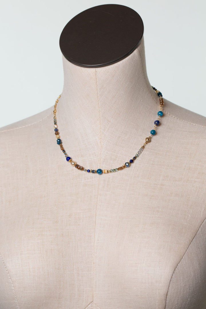 Starry Night 16-18" Fresh Water Pearl, Crystal, Czech Glass with Lapis Simple Necklace
