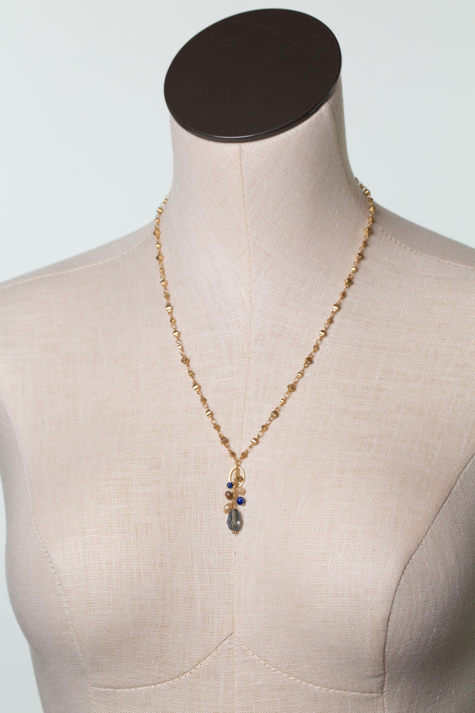 Starry Night 19.5-21.5" Fresh Water Pearl, Lapis, Czech Glass with Crystal Statement Necklace