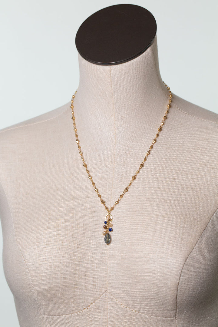 Starry Night 19.5-21.5" Fresh Water Pearl, Lapis, Czech Glass with Crystal Statement Necklace