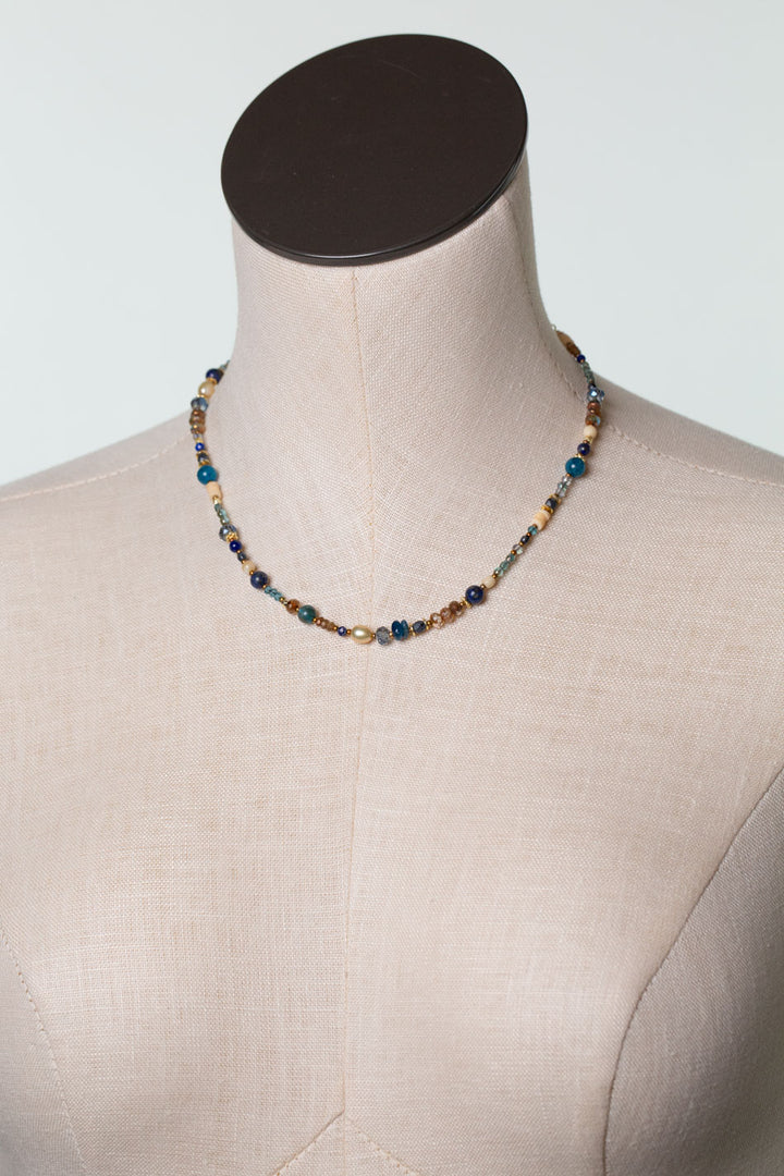 Starry Night 16-18" Crystal, Fresh Water Pearl, Czech Glass with Lapis Simple Necklace