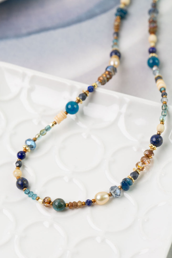 Starry Night 16-18" Crystal, Fresh Water Pearl, Czech Glass with Lapis Simple Necklace