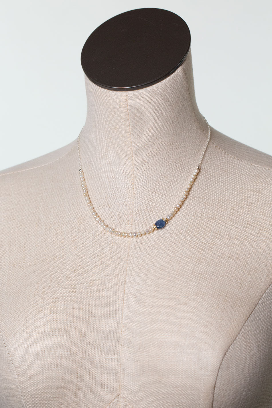Seaside 16.5-18.5" Kyanite and Pearl Simple Necklace