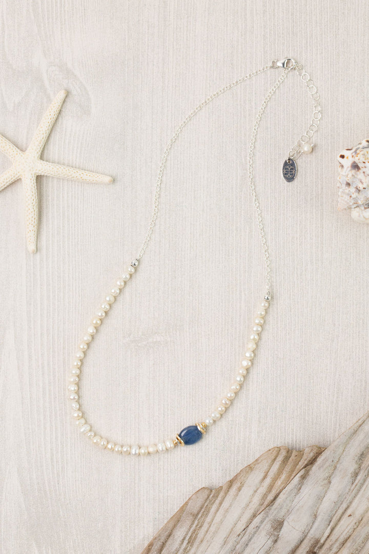 Seaside 16.5-18.5" Kyanite and Pearl Simple Necklace