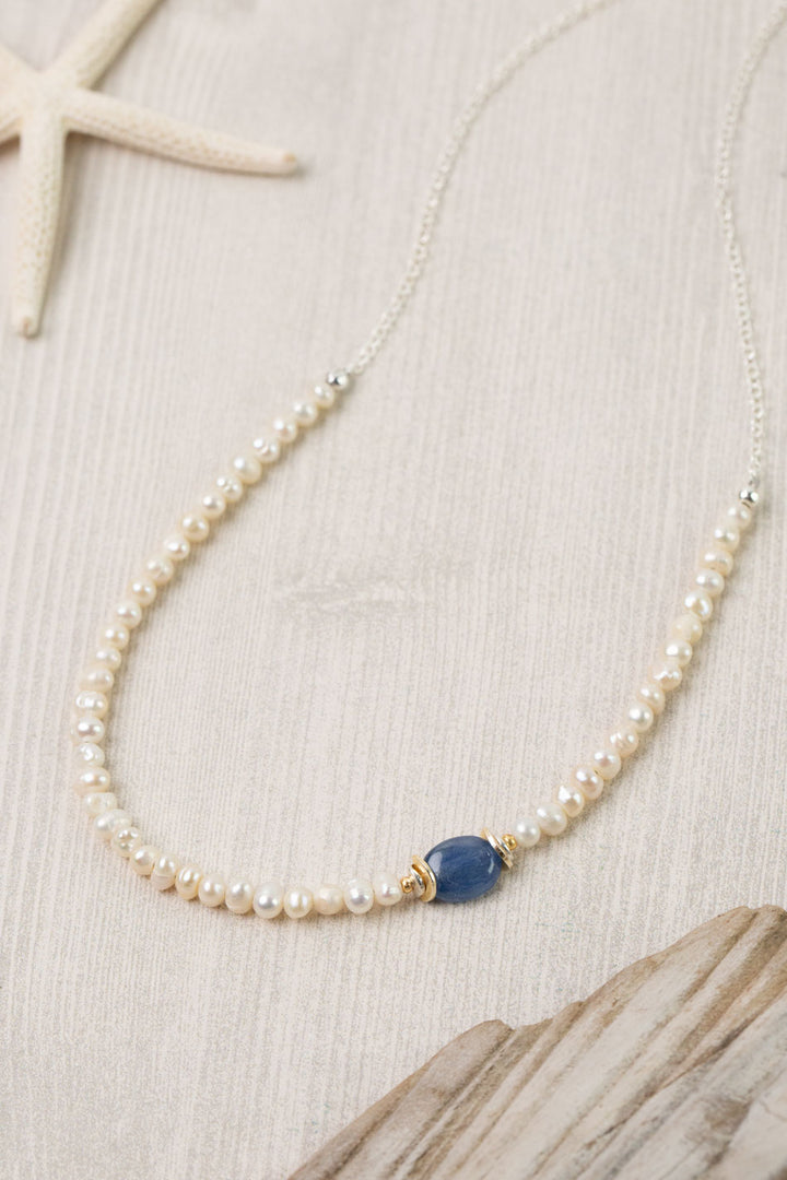 Seaside 16.5-18.5" Kyanite and Pearl Simple Necklace