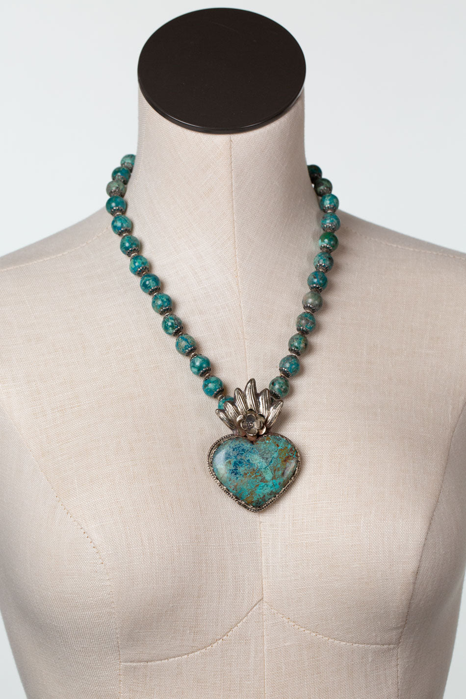 One Of A Kind 18-20" Chrysocolla Heart Statement Necklace