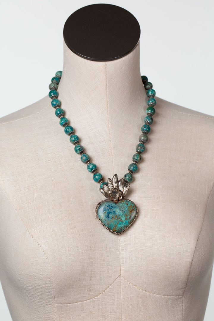 One Of A Kind 18-20" Chrysocolla Heart Statement Necklace