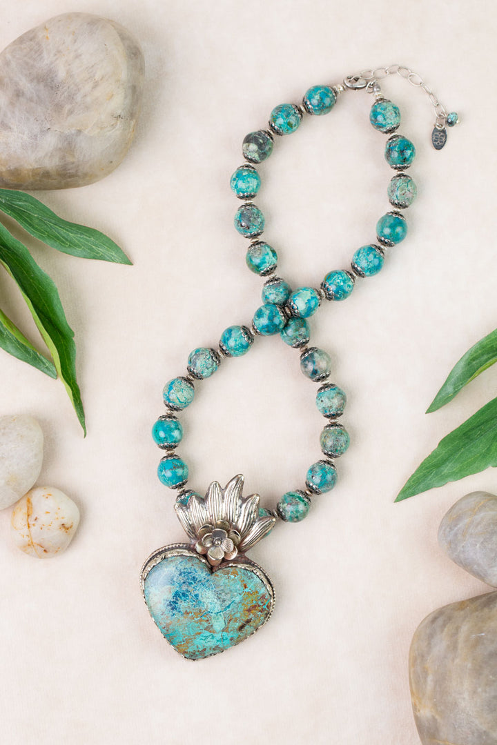One Of A Kind 18-20" Chrysocolla Heart Statement Necklace