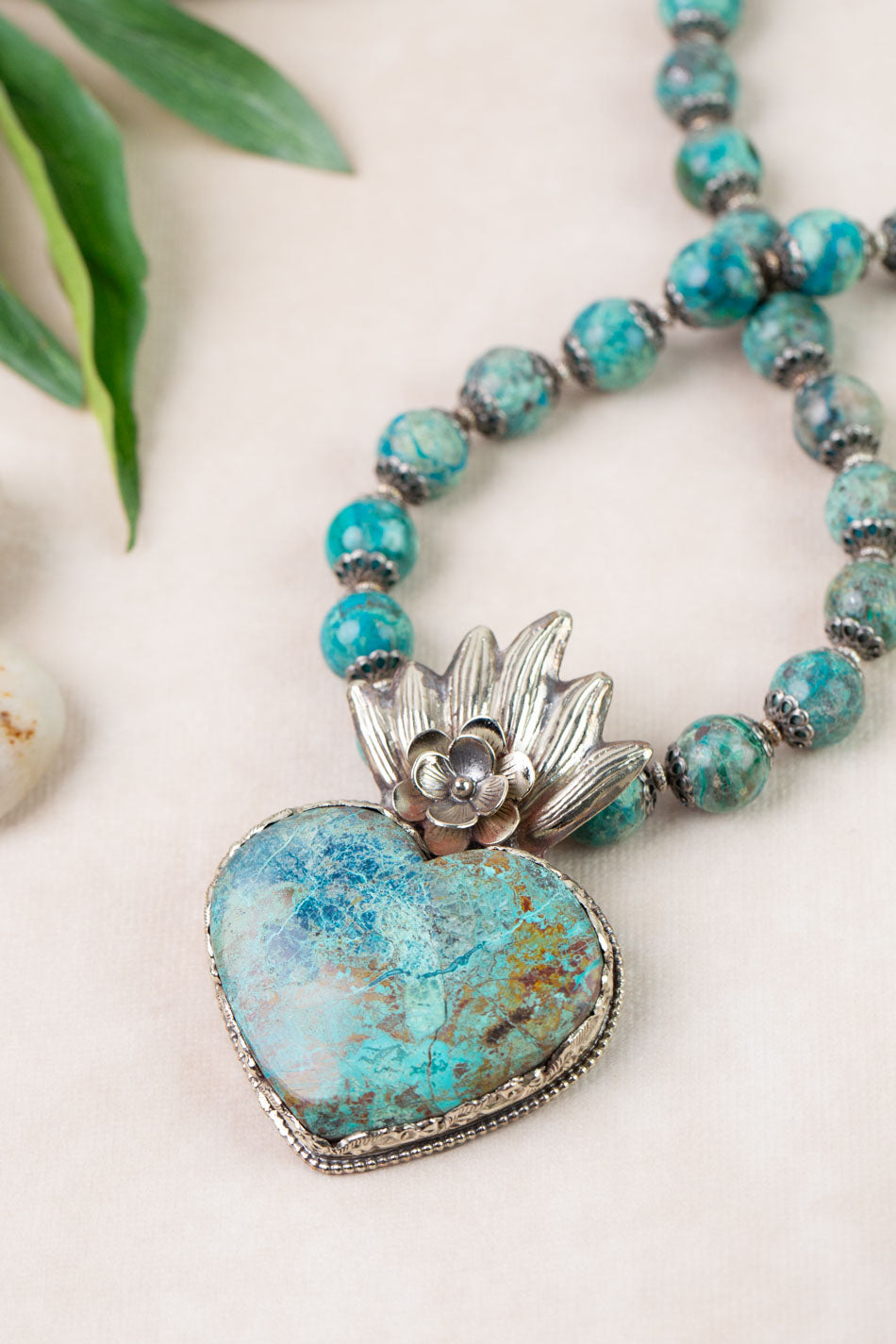 One Of A Kind 18-20" Chrysocolla Heart Statement Necklace