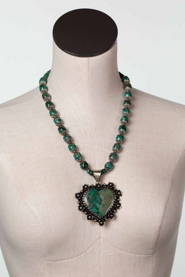 One Of A Kind 19.5-21.5" Tibetan Chrysocolla Heart Statement Necklace