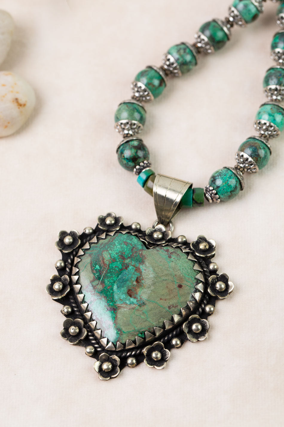 One Of A Kind 19.5-21.5" Tibetan Chrysocolla Heart Statement Necklace