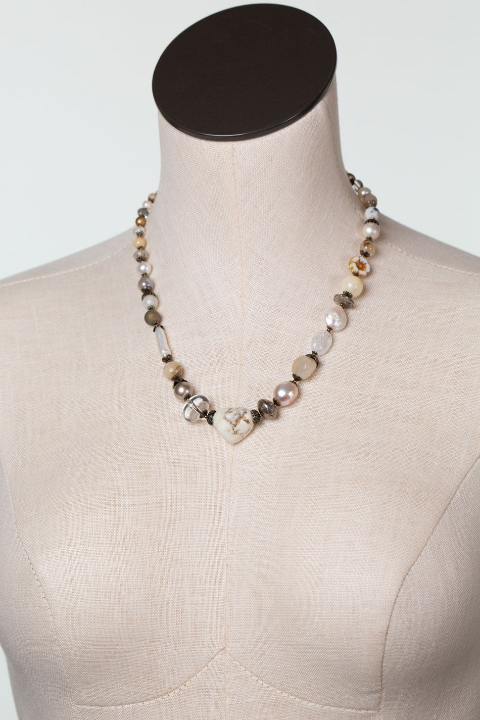 One Of A Kind 18-20" Freshwater Pearl, Czech Glass, Crystal Simple Necklace