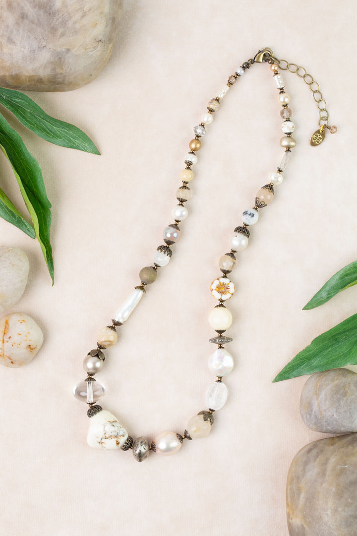 One Of A Kind 18-20" Freshwater Pearl, Czech Glass, Crystal Simple Necklace